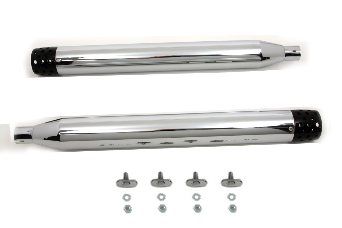 V-Twin 30-4051 - Chrome Muffler Set with Black Tapered Shooter S