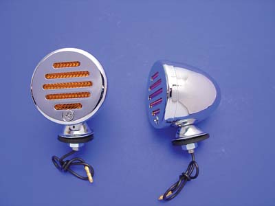 V-Twin 33-0752 - Chrome Shielded Bullet Marker Lamp Set with Amb