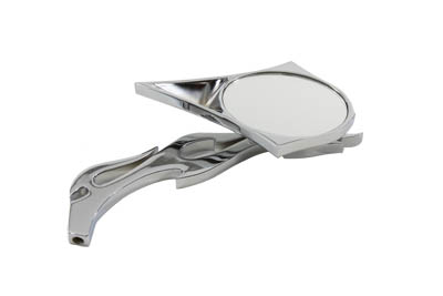 V-Twin 34-0140 - Spike Oval Mirror with Billet Flame Stem Chrom
