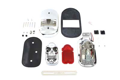 V-Twin 33-0190 - Chrome Tombstone Tail Lamp Kit with Skull Grill