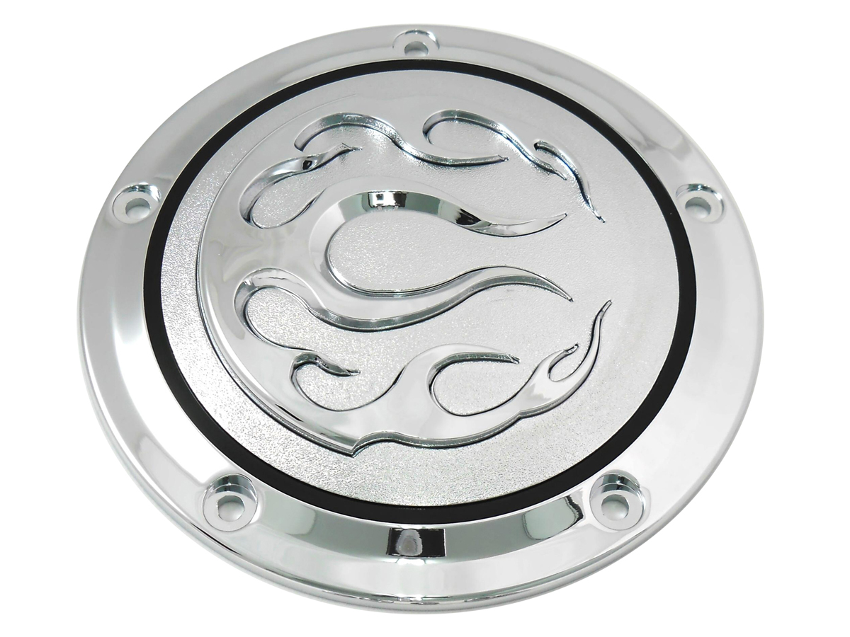 V-Twin 42-0466 - Chrome 5-Hole Flame Derby Cover